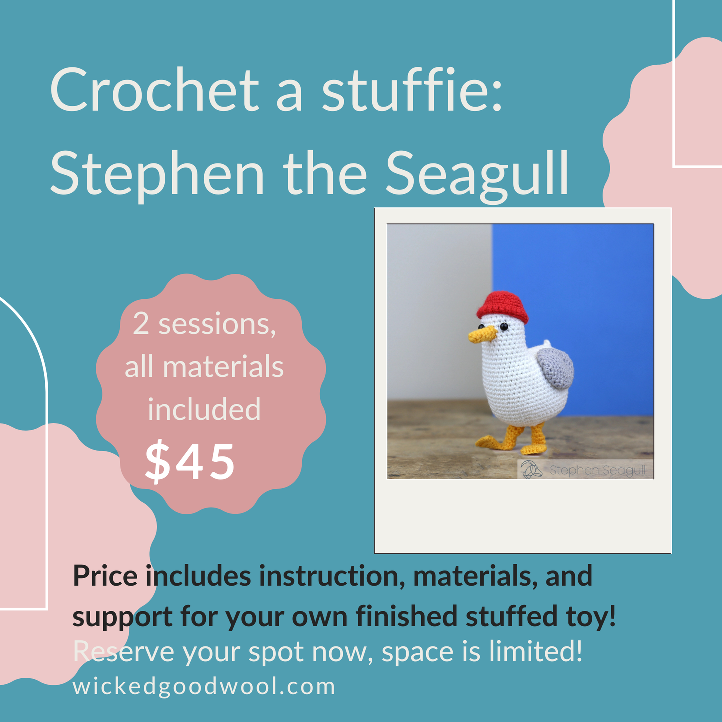Crochet Stephen the Seagull! 6/17 & 7/1 4pm-5pm