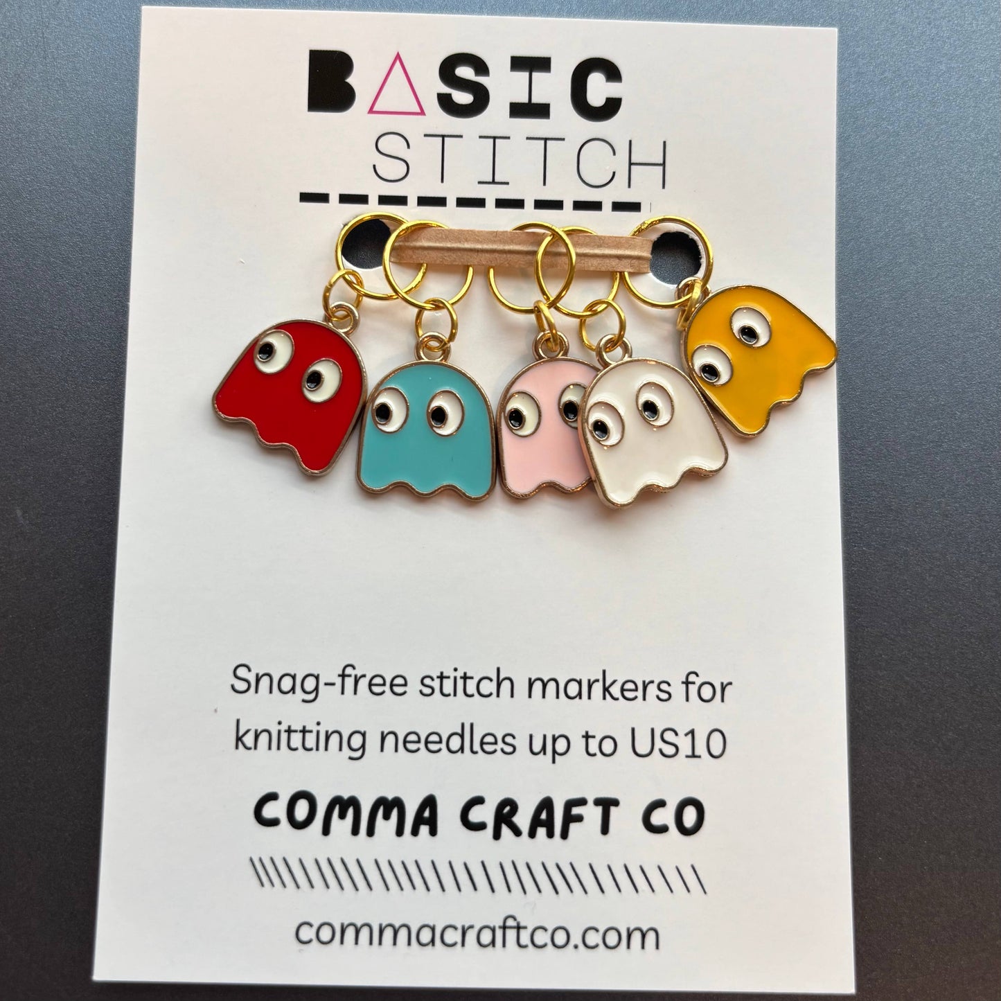 Knitting and Crochet Stitch Markers - 80s Game Ghost Retro: Leverback clasp