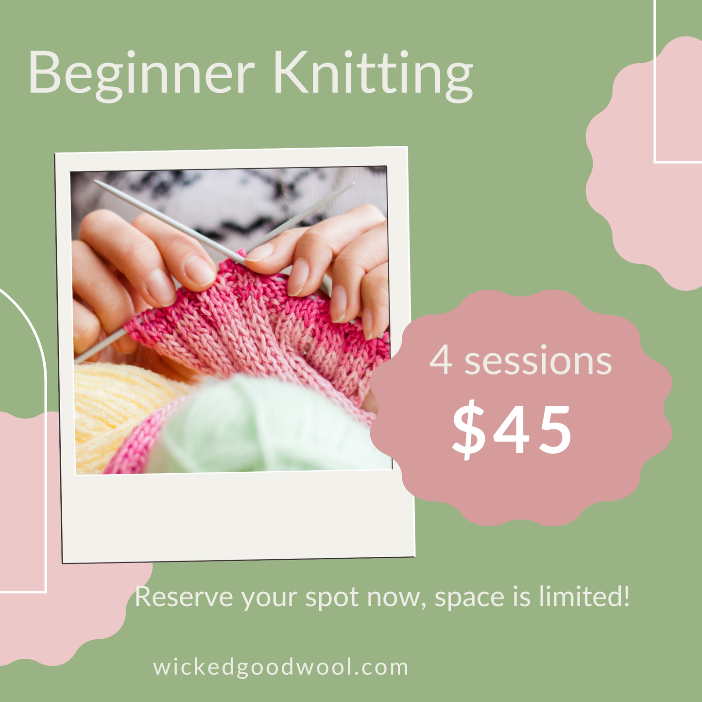 Beginner Knitting with Instructor Karen Johnson 6/11, 6/18, 6/25, 7/2