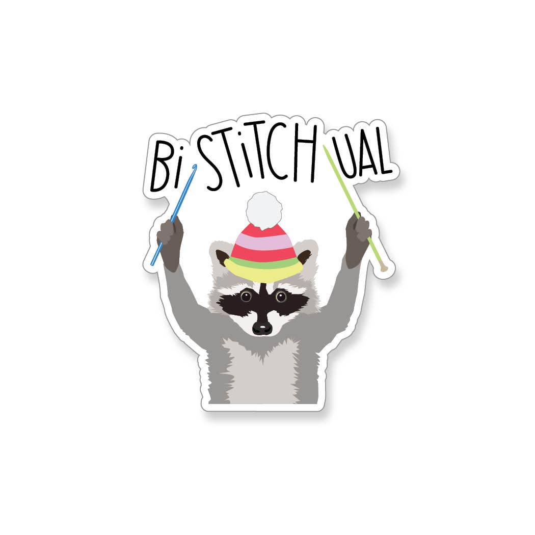 Raccoon Bistitchual Knitting/Crochet Vinyl Sticker