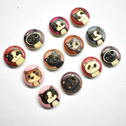 Wooden Cat Buttons, Meow Buttons, Sewing Supplies, Kitten Bu