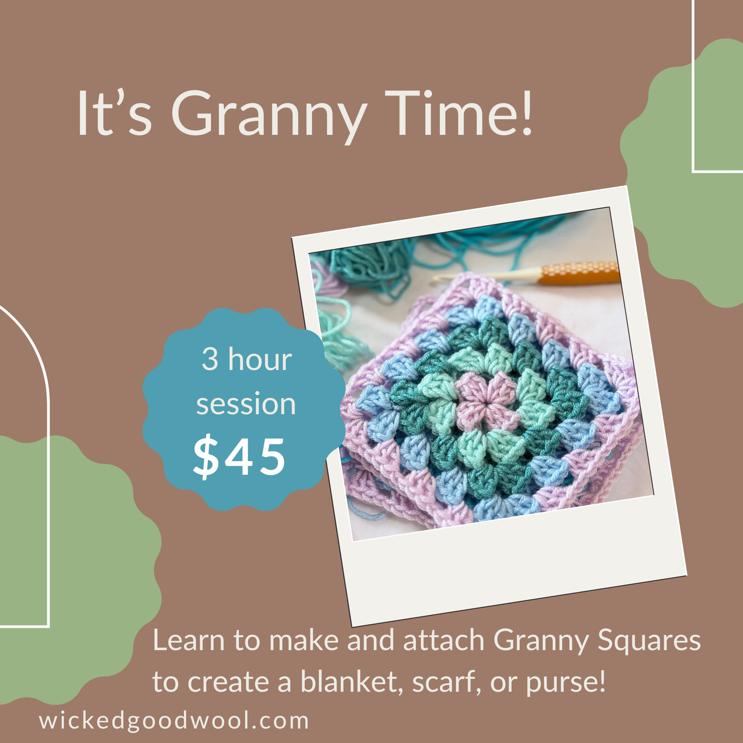 It's Granny Time! Sunny Day Granny Square Crochet Class 7/18/26 1pm-4pm