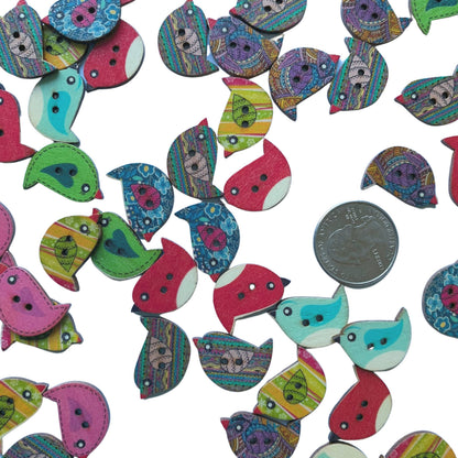 Colorful Random Mix Of Wooden Bird Buttons - Bird Buttons, W